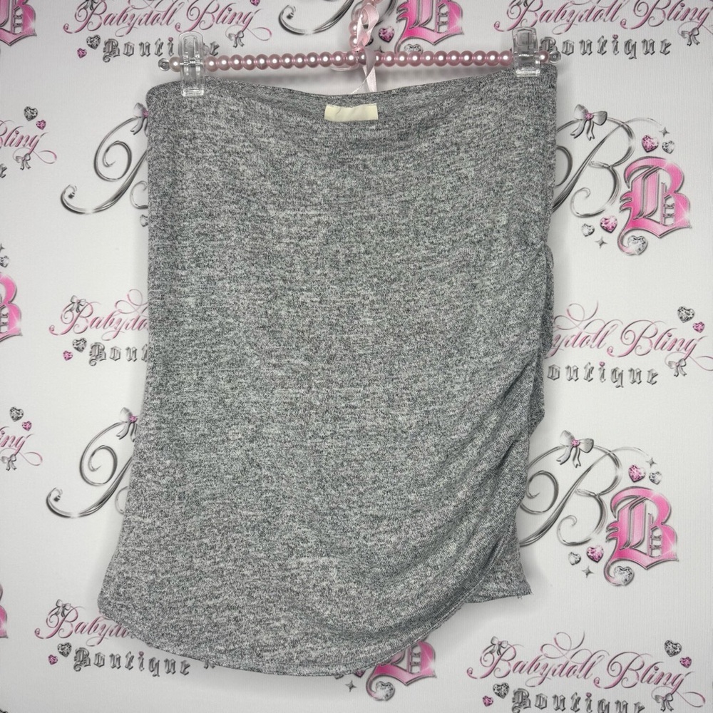 Aritzia Wilfred free Ruched Skirt soft stretchy grey white heathered